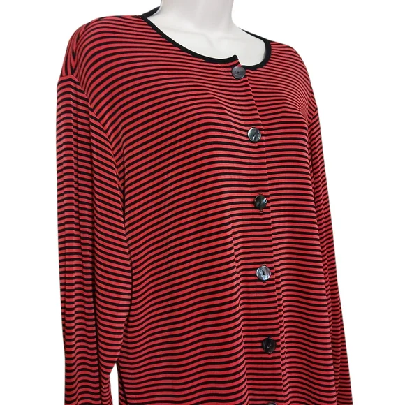 Chico's Travelers Red Black Striped Cardigan Knit Jacket Slinky Work Travel - Picture 2 of 6